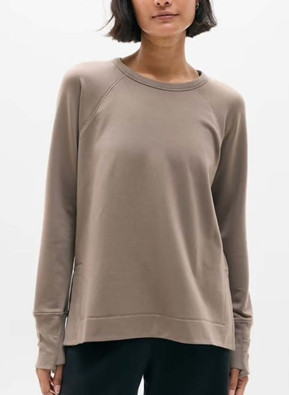 Athleta Coaster Luxe Recover Sweatshirt Size L Taupe Fleece Lounge Athleisure
